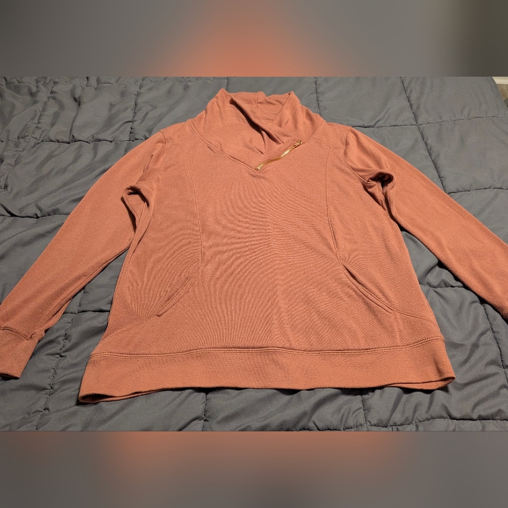 MAURICES Rust Colored zippered cowl neck style long sleeve shirt size Large